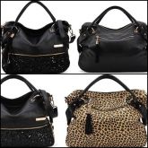 Bolsa perua preta e leopardo